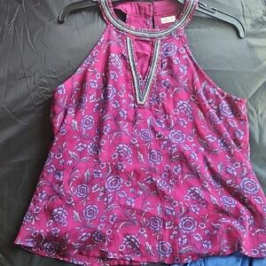 Hollister Pink Embellished Relaxed Floral Sleeveless Summer Blouse M